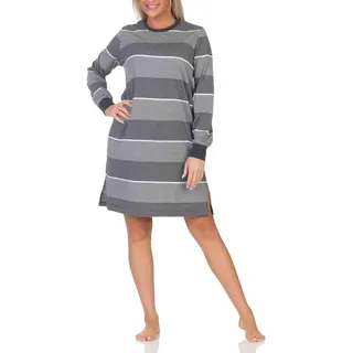Normann Nachthemd Damen Frottee Nachthemd mit Bündchen in elegantem Streifendesign grau 60-62