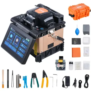 Vevor Glasfaser Spleißgerät Fiber Fusion Splicer mit 5-Zoll-Touchscreen, 3-in-1-Faserhalter, 7800 mAh Akku für SM MM DS NZDS