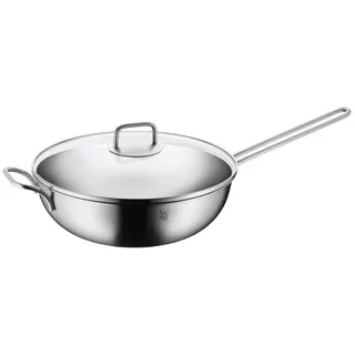 WMF Wok 30 cm, Wok mit Glasdeckel, Cromargan Edelstahl poliert, unbeschichtet, backofengeeignet