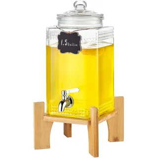 Vevor Getränkespender, 1,5 Gallonen Getränkespender für Partys, Saftspender aus Glas mit Ständer, Zapfhahn aus Edelstahl, Eistee-Limonadensaft-Wasserspender, für Restaurants, Hotels, Partys