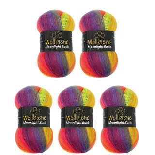 Wollbiene Moonlight Batik 5 x 100g Strickwolle 500 Gramm Wolle zum Stricken und Häkeln 20% Wolle türkische Wolle Farbverlaufswolle Strickwolle (2600 rainbow)