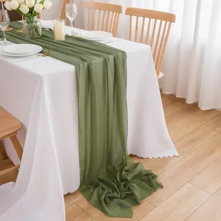 CHUQING Tischläufer Grün Chiffon Salbeigrün Stoff Tüll Hellgrün Tischband für Kommunion, Konfirmation, Hochzeit, Geburtstag,70 cm x3 m