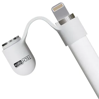 TechMatte Kappe für Apple Pencil 1. Generation (Weiß Kappe + Kappenhalter), Magnetische Ersatzkappe und Halter (1)