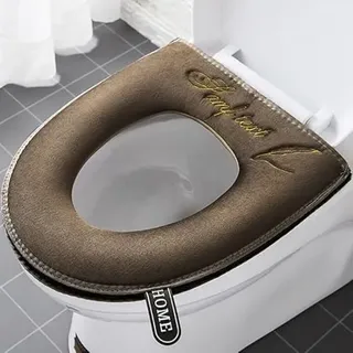 2 Stück dickere Badezimmer-Toilettensitzbezüge mit Griff, WC-Deckelbezug, Kissen, weich, dicker, waschbar, passend für alle ovalen WC-Sitze, grau
