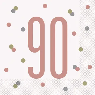 Unique Papierservietten - Zahl 90 - 16,5 cm - Glitzer-Roségold-Geburtstag - 16er-Packung
