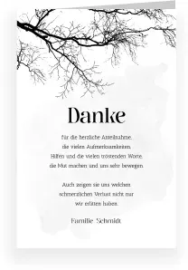 Dankeskarte Trauer: Trauerbaum mit Foto in Weiß
