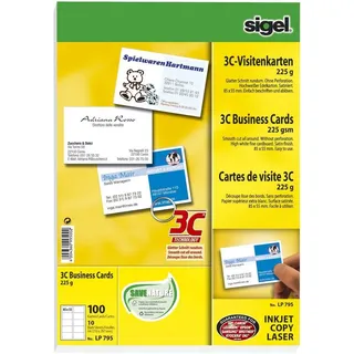 Sigel LP795 Bedruckbare Visitenkarten, glatte Kanten 85 x 55 mm Hochweiß 100 St. Papierformat: DIN A4 85x55mm 225g ws St./Pack