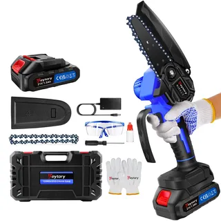 Mini Kettensäge mit Akku 4 Zoll, 21V Mini Kettensäge mit Akku Bürstenloser Motor mitMit 2 Ketten und 1 Führungsplatte, 8m/s Kette Geschwindigkeit Elektrokettensägen für Hof und Industrie