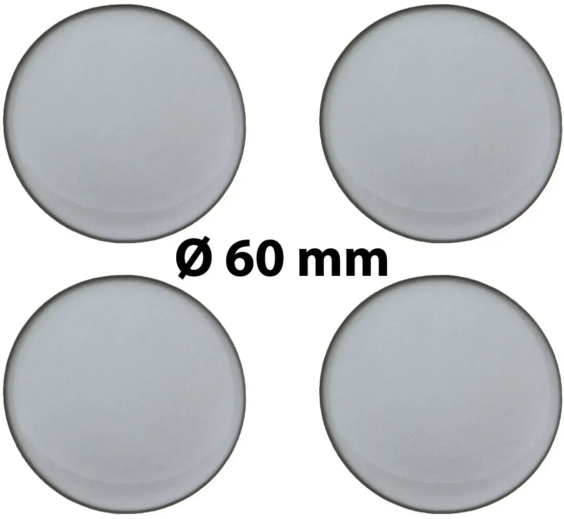 4 x Ø 60 mm Polymere Aufkleber / Silber-Optik / Nabenkappen, Felgendeckel