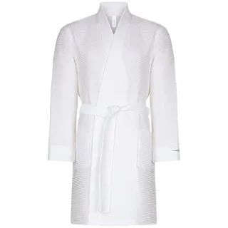 Taubert Bademantel Spa Thalasso, Baumwolle, zwei Taschen, Bindegürtel, mit Bindegürtel, Short Kimono für Herren, kurzer Wellnessmantel, 100 cm, Pique weiß S