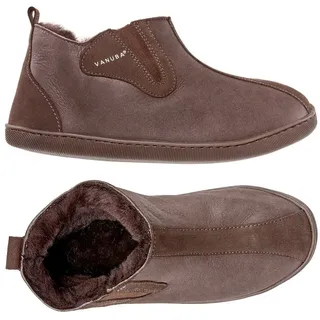 Vanuba Herren Pantoffeln Columbia Lammfell-Hüttenschuhe | geschlossene Hausschuhe in Gr. 40-47 und 3 Farben, handgefertigt - Braun