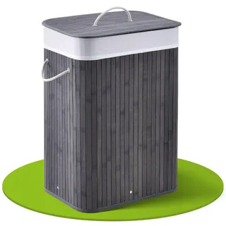 Juskys Bambus Wäschekorb Curly 72 Liter Grau