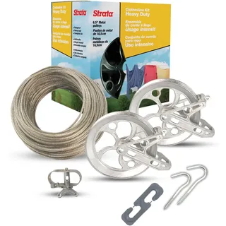 Strata Clothesline Outdoor Heavy Duty Kit – 4.5 m verzinkter Draht Gold PVC-Beschichtung, Metall-Mini-Seilwindenspanner 1 Stück, Kunststoffspreizer/Abstandshalter 1 Stück und 2 Metallhaken