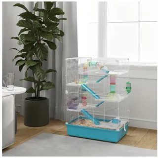 PawHut Hamsterkäfig, 6-stöckiger Kleintierkäfig mit Röhren, Tunnels, Hütte, Laufrad, Futterschale, Wasserflasche, Rampen, für Zwerghamster und Gerbils,