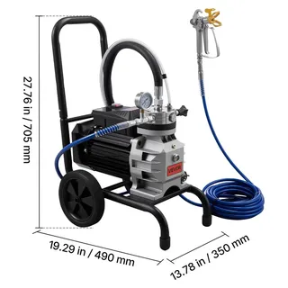 Vevor Membran-Airless-Farbspritzgerät 1500 W, Rollbares Farbspritzgerät mit 19,31 MPa Hochdruck, 10 m Hochdruckschlauch, Reinigungsnadel und Bürste, für DIY-Sprüharbeiten im Innen- und Außenbereich
