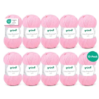 Gründl Wolle Lisa Premium uni - 10 x 50 g - Wolle zum Häkeln - Wolle zum Stricken - 100 % Polyacryl- Weich & Pflegeleicht- Nadelstärke 3,5-4,5 - Babyrosa