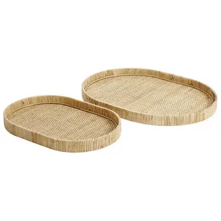 daslagerhaus living Tablett Fuji Tablett Rattan oval groß, Rattan, (1-tlg) beige