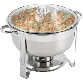 TONFEION 8,5L Chafing Dish Edelstahl Speisewärmer mit Glasdeckel, Verbrühungssicherer Griff, Buffetwärmer für Warmhaltesystem/Kaltpräsentation (Silber)
