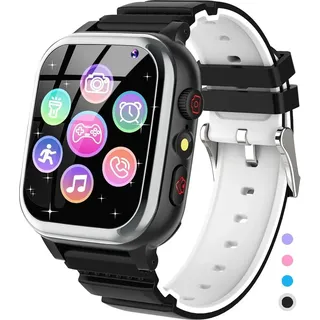 Smartwatch Kinder 26 Spiele, Telefon, Schrittzähler, Kalorien SOS Smartwatch für Kinder, Jungen, Mädchen, HD-Kamera, Musikplayer, Video - Schwarz