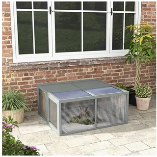 PawHut Kleintierstall mit Freilaufgehege 110 x 105 x 50 cm grau