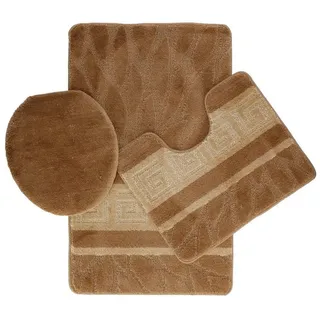 COFI 3-Teilig Bad Garnitur Badematte Badvorleger Wasser absobierend Große Streifenmuster rutschfest Braun