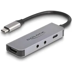 Delock USB Type-C Adapter zu HDMI 4K 60 Hz und Headset und M (HDMI, 15 cm), Data + Video Adapter, Grau