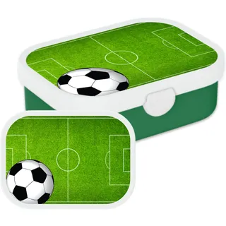 Mepal Brotdose für Kinder - Bento Lunchbox - Fußball - Jausenbox mit Bento-Fach & Gabel - Meal Prep Box Clip-Verschluss - BPA-frei & Spülmaschinenfest - 750 ml - Fußballplatz