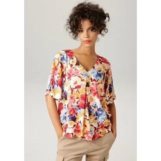 Aniston CASUAL Schlupfbluse, mit farbintensiven Blüten bedruckt, Gr. 38, sand-rosa-bordeaux-rot-ocker-jeansblau-marine, , 71958935-38