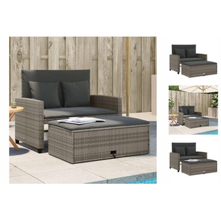 vidaXL Gartensofa 2-Sitzer mit Kissen Grau Poly Rattan