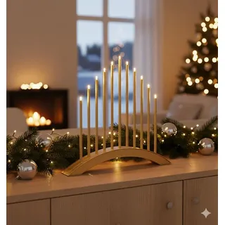 Melitec LED USB-C Stimmungsbogen Weihnachten, SL60, Gold, warmweiß (3000K), dimmbar (3 Stufen), 5h-Timer, kabellos inkl. Akku, IP20, Innen – mod... - Gold