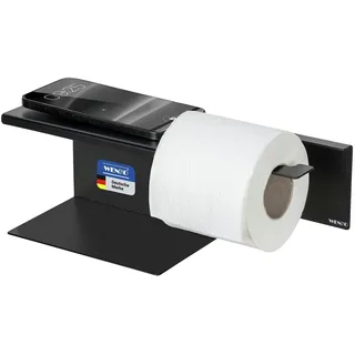 Wenko Turbo-Loc Toilettenpapierhalter mit Ablage Mod. Lizan, aus Stahl, selbstklebend, Starke Haftung, Wandmontage ohne Bohren, WC-Papierhalter mit Ersatzrollenhalter, schwarz matt