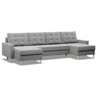 mebligo U-Sofa mit Schlaffunktion, 2 Chaiselongues, Grau - Grau