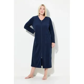 Ulla Popken Damen Bademantel, 2-wege-zipper, Frottee, Kuschelweich, Nachtblau, 70-72 EU