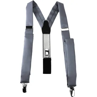 TigerTie schmaler Unisex Hosenträger in Y-Form mit 3 extra starken Clips - Farbe in silber einfarbig Uni - hochwertige Verarbeitung - bis zu einer Körpergröße von 1.94 m