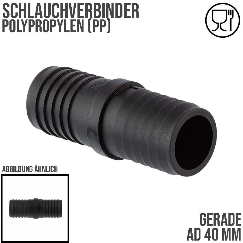 40 mm Schlauch Verbinder 2-fach Stutzen Tülle Pool Teich Garten PP schwarz - PN ...