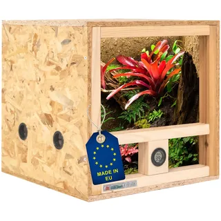 ITA Mini Terrarium 40x40x40 cm mit Seitenbelüftung & Integriertem Hygrometer - Holzterrarium aus OSB-3 Platten - Terrarien für Reptilien, Schlangen, Amphibien - EU Produkt, FSC Zertifiziert