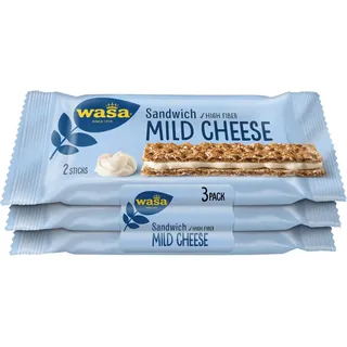 Wasa Knäckebrot Sandwich Vollkorn Roggen, Mild Cheese, je 2 Riegel à 15 g, 24 Pack