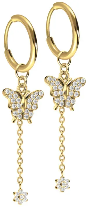Titan Ohrclicker Creolen KRISTALLSCHMETTERLING + KRISTALLBLUME