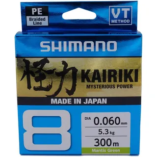 Shimano Kairiki 8, 300 Meter, Mantis Verde 0.190 mm/12.0 kg, Geflochtene Schnur, 59Wpla68R04
