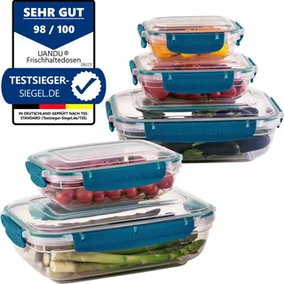 uandu Lock & Fresh 5er Tupperdosen Set, Frischhaltedosen mit Deckel, für Mikrowellen-, und Gefriergeeignet, vorratsdosen mit deckel,... - Blau