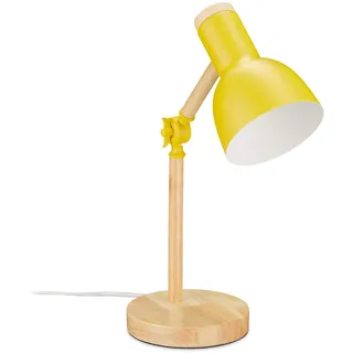 Relaxdays Schreibtischlampe, verstellbare Retro Tischlampe, Holz Metall, E14 Fassung, Leselampe, 45,5 x 14,5 cm, gelb