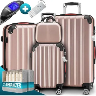 monzana Hartschalenkoffer Set 4-tlg mit Zubehör Rollen 360o Rosé ABS