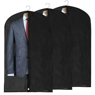 Hangerworld 3 Atmungsaktive hochwertige Kleidersäcke/Kleiderschutzhüllen in Schwarz, Maße ca. 100 cm x 61 cm, mit Transport-Öse ideal zum Reisen und für unterwegs sowie zur Lagerung, für Anzüge, Blazer, Jacken, Hemden, Blusen und weitere Kleidungsstücke