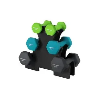 Songmics Kurzhantel Set Hexagon 12 kg grau / limettengrün mit Hantelständer