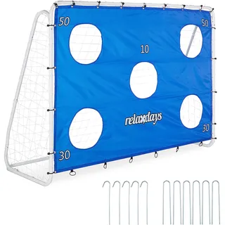 Relaxdays Fußballtor mit Torwand, Garten, Kinder & Erwachsene, Soccertor, HBT 170x235x85 cm, Stahl, Tor groß, blau-weiß
