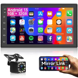 Autoradio Android Navi 7 Zoll 2 Din Touchscreen Autoradio mit GPS Navigation, WiFi, Bluetooth Autoradio Doppel Din IPS Bildschirm 32GB, Mirror Link, FM RDS Radio Stereo, Rückfahrkamera, USB