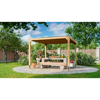 Karibu Holzpavillon Cubus, naturbelassen, BxTxH: 320x320x235 cm braun