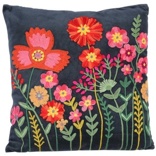 Casa Moro Dekokissen Boho Chic Kissen Livia 40x40 Blumen bestickt mit Füllung, Dekokissen mit Stickerei blau