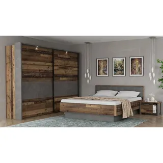 Schlafzimmer Clif Binou Komplett Set 4-teilig old wood vintage Beton dunkelgrau