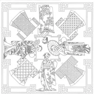 H Dupont 3x Seidentuch 100% Seide - 90x90cm Geishas - Weiß DUPCARPW123C